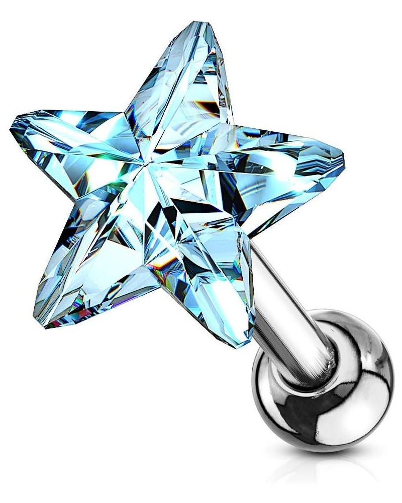 Star Crystal Top 316L Surgical Steel Cartilage, Tragus Barbell Stud Lt. Blue $10.19 Body Jewelry