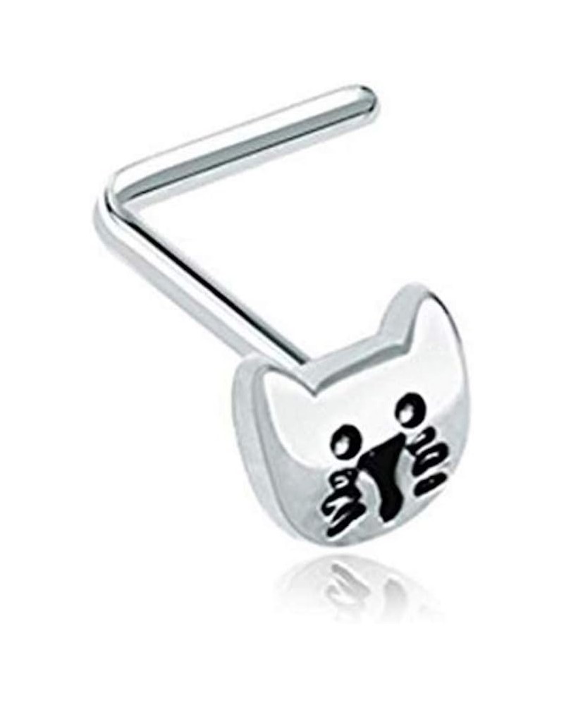 Amelia Fashion 20 Gauge Kitty Cat Face L-Shape Nose Stud All 316L Surgical Steel Steel Kitty $8.84 Body Jewelry