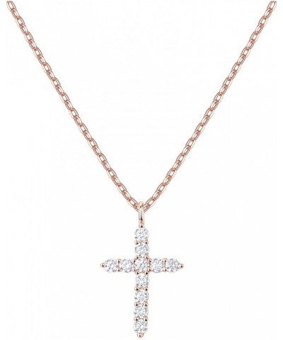 14K Gold Plated Cubic Zirconia Cross Necklace for Women | Cross Faith Pendant Necklaces 14K Gold Plated Rose Gold $16.10 Neck...