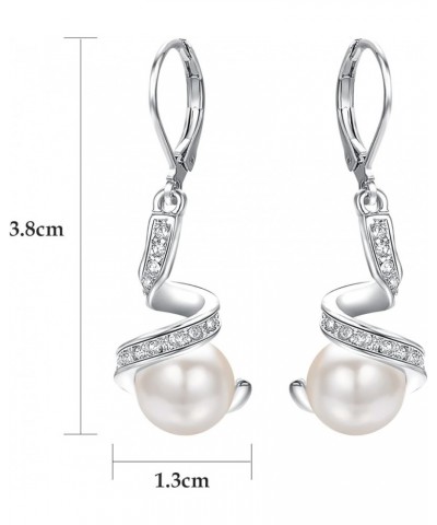 Women Leverback Drop Earrings with AAA+ Austria Crystal Dangle Pearl Earrings for Women 18K Gold Plated Bridal Jewelry Platin...