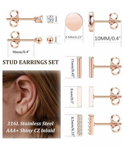 9 Pairs Stainless Steel Star Moon Stud Earrings for Women Cute Bar CZ Stud Earring Set B: Rose Gold $11.54 Earrings