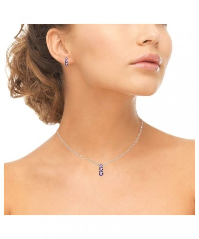 Sterling Silver Genuine or Synthetic Gemstone Round Graduating Three Stone Stud Earrings & Necklace Set Purple CZ $23.39 Jewe...