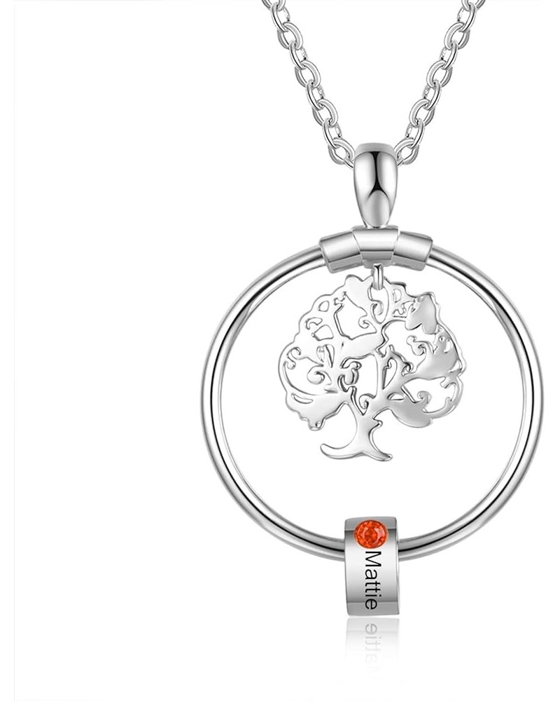 Personalized Tree of Life Necklace for Mom with 1-5 Simulated Birthstones Engraved Charm Bead Pendant Customized Family Name ...