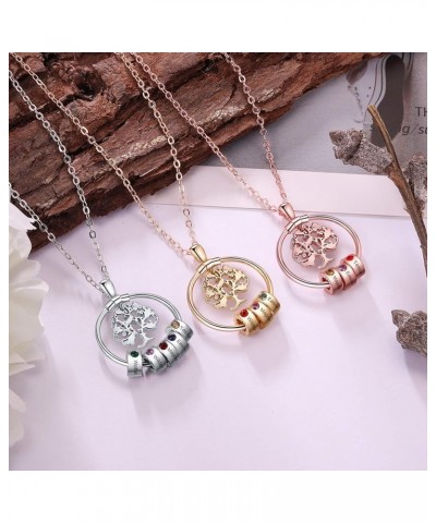 Personalized Tree of Life Necklace for Mom with 1-5 Simulated Birthstones Engraved Charm Bead Pendant Customized Family Name ...