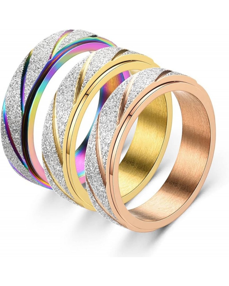 3pcs Stainless Steel Fidget Rings for Anxiety For Women Men.Anti Anxiety Relief Spinner Ring Sets for Teens,Gold Spinning Jew...