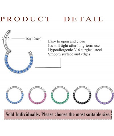 Septum Jewelry Daith Earring Opal CZ 16G 18G 20G 316L Surgical Steel Hinged Segment Nose Ring Hoop Septum Clicker Helix Carti...