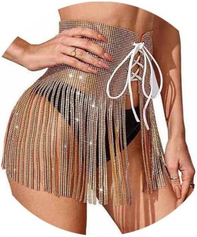 Sparkly Crystal Dance Skirt Gold Rhinestone Waist Chain Bandage Sexy Belly Body Chain Nightclub Hip Chain Beach Party Ravr Je...