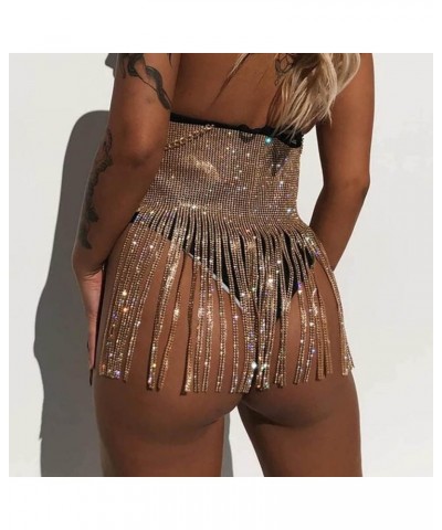 Sparkly Crystal Dance Skirt Gold Rhinestone Waist Chain Bandage Sexy Belly Body Chain Nightclub Hip Chain Beach Party Ravr Je...