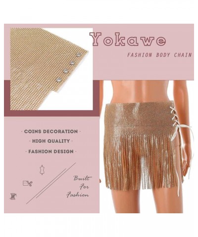 Sparkly Crystal Dance Skirt Gold Rhinestone Waist Chain Bandage Sexy Belly Body Chain Nightclub Hip Chain Beach Party Ravr Je...