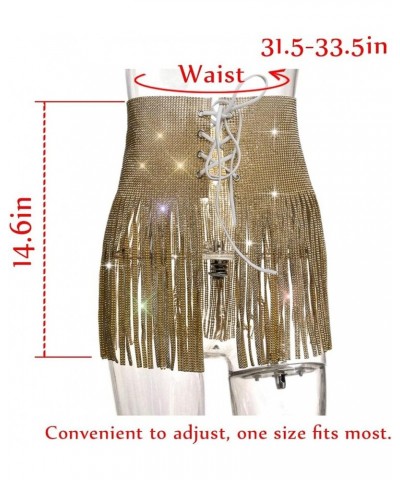 Sparkly Crystal Dance Skirt Gold Rhinestone Waist Chain Bandage Sexy Belly Body Chain Nightclub Hip Chain Beach Party Ravr Je...