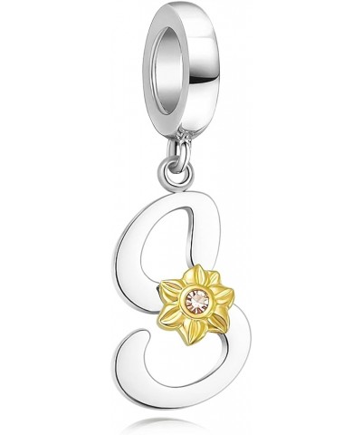 Stainless Steel A-Z Letter Charms For Bracelets Sunflower Alphabet Initial Beads Jewelry Birthday Christams Gifts For Women G...