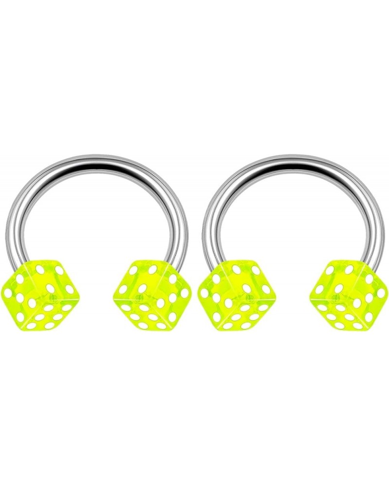 2PCS Surgical Steel Horseshoe Hoop 14 Gauge 3/8 10mm 4mm Dice Acrylic Eyebrow Earrings Labret Piercing Jewelry Choose Colors ...