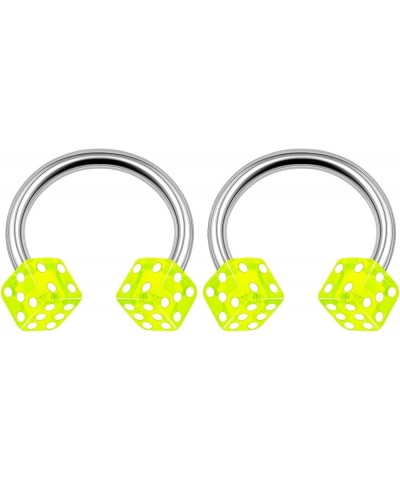 2PCS Surgical Steel Horseshoe Hoop 14 Gauge 3/8 10mm 4mm Dice Acrylic Eyebrow Earrings Labret Piercing Jewelry Choose Colors ...