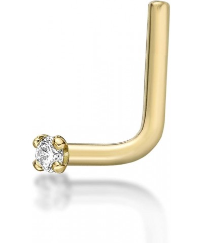 22 Gauge L-Shape Stud Nose Ring for Women in 14k White or Yellow Gold with 0.01 to 0.07 Carat Genuine Diamond Yellow Gold 0.0...