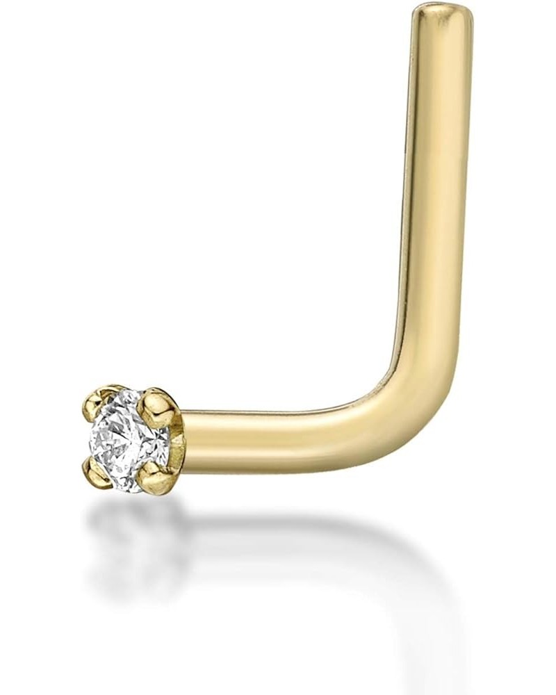 22 Gauge L-Shape Stud Nose Ring for Women in 14k White or Yellow Gold with 0.01 to 0.07 Carat Genuine Diamond Yellow Gold 0.0...