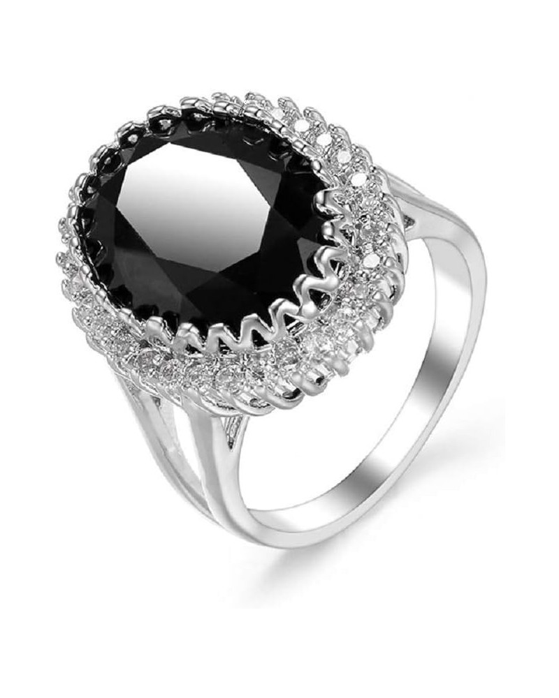 8.8Ct Black Zirconia Oval Cut Cocktail Ring for Women Big Black Onyx Stone Gemstone Birthstone Ring (US code 8) US code 7 $11...