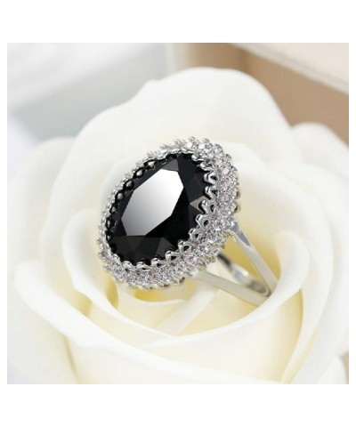 8.8Ct Black Zirconia Oval Cut Cocktail Ring for Women Big Black Onyx Stone Gemstone Birthstone Ring (US code 8) US code 7 $11...