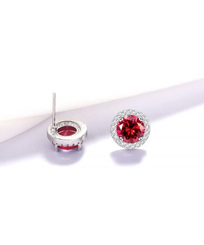 Bright 8MM,10MM Cubic Zirconia Crystal Stud Earrings Round Pierced Earrings For Women Girls 8MM-Red $9.27 Earrings