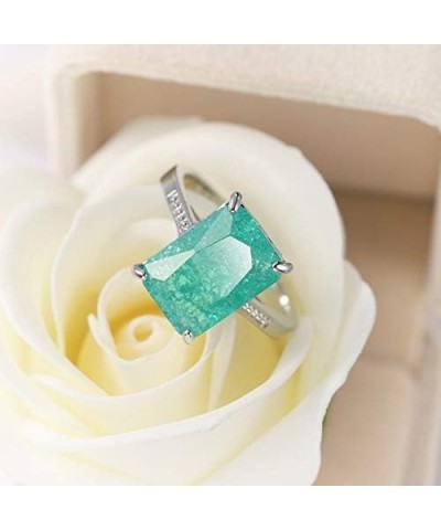 925 Sterling Silver Simulated Green Emerald Princess Cut Cubic Zirconia CZ Ring Cocktail Statement Engagement Ring for Women ...