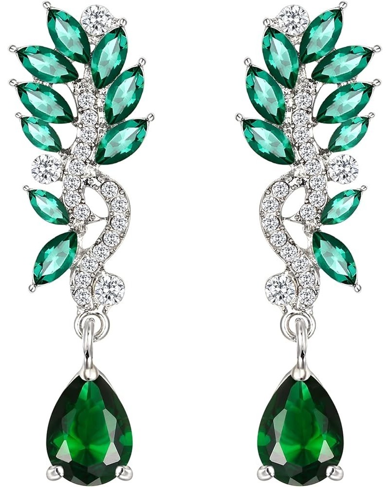 Women's Austrian Crystal Bridal Chandelier Teardrop Dangle Earrings Green Silver-Tone $8.61 Earrings