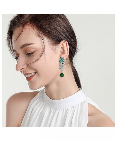 Women's Austrian Crystal Bridal Chandelier Teardrop Dangle Earrings Green Silver-Tone $8.61 Earrings