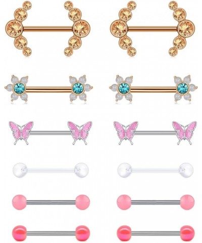 14G Nipple Rings Opal CZ Nipplerings Piercing Stainless Steel Nipple Straight Piercing Barbell for Women Girls Style AA $8.03...