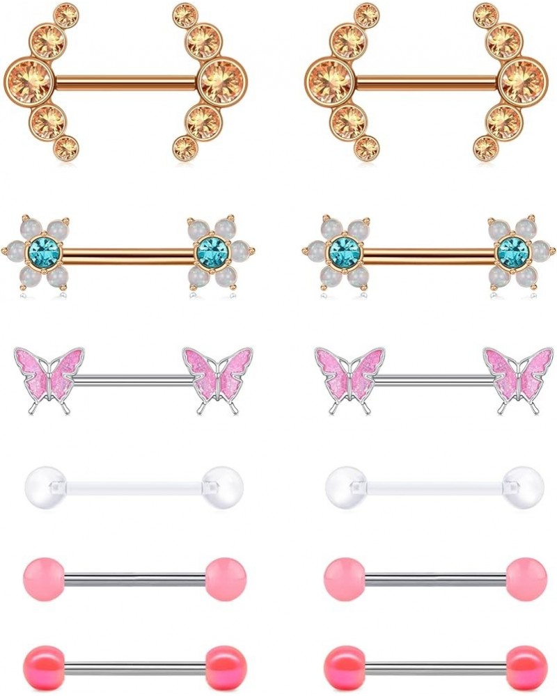 14G Nipple Rings Opal CZ Nipplerings Piercing Stainless Steel Nipple Straight Piercing Barbell for Women Girls Style AA $8.03...