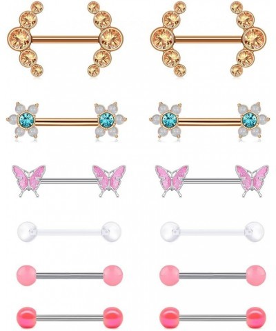 14G Nipple Rings Opal CZ Nipplerings Piercing Stainless Steel Nipple Straight Piercing Barbell for Women Girls Style AA $8.03...