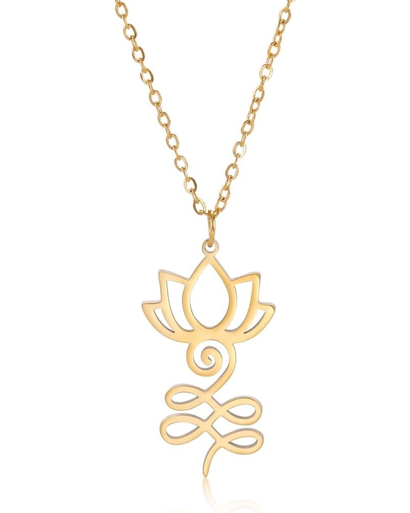 Lotus Unalome Necklace Stainless Steel Lotus Flower Yoga Symbol Drop Earrings Inspirational Buddhism Jewelry for Women Girls ...