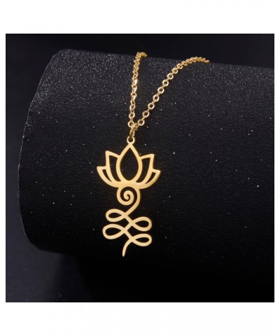 Lotus Unalome Necklace Stainless Steel Lotus Flower Yoga Symbol Drop Earrings Inspirational Buddhism Jewelry for Women Girls ...