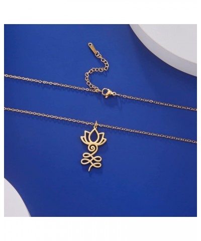 Lotus Unalome Necklace Stainless Steel Lotus Flower Yoga Symbol Drop Earrings Inspirational Buddhism Jewelry for Women Girls ...