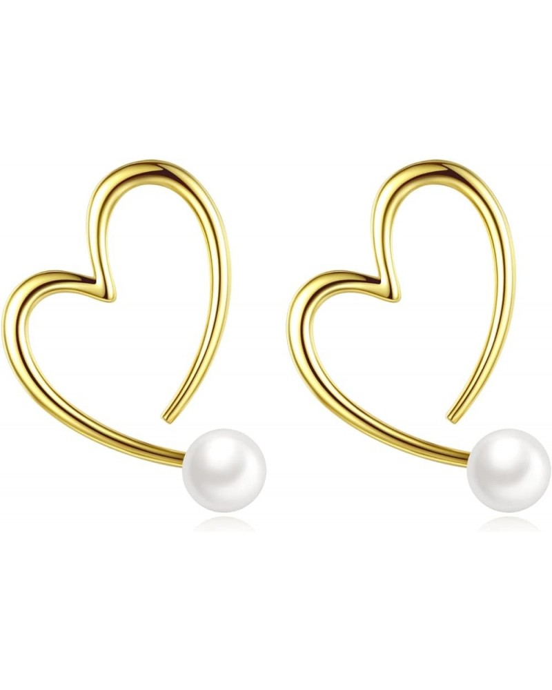 Pearl Heart Stud Earrings Cubic Zirconia Earrings Sterling Silver Jewelry Gifts for Women Girls Pearl Heart $22.56 Earrings