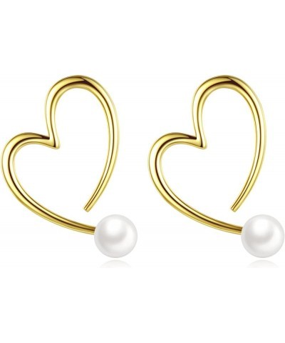 Pearl Heart Stud Earrings Cubic Zirconia Earrings Sterling Silver Jewelry Gifts for Women Girls Pearl Heart $22.56 Earrings