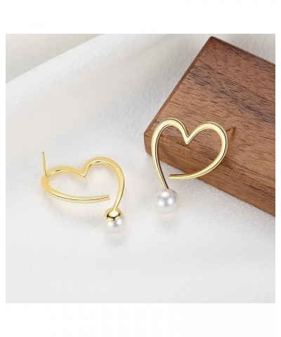 Pearl Heart Stud Earrings Cubic Zirconia Earrings Sterling Silver Jewelry Gifts for Women Girls Pearl Heart $22.56 Earrings