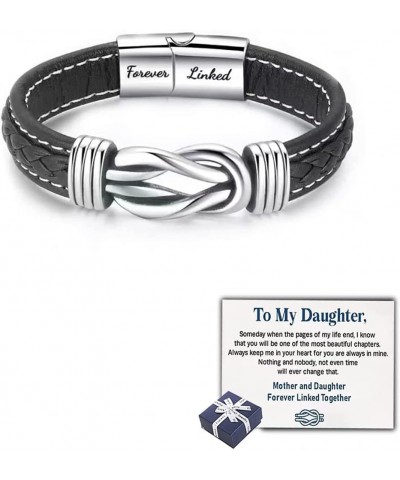 Mother and Daughter/Son Forever Linked Together Braided Leather Bracelet Women Inspirational Wristband Women's/Men's Stainles...