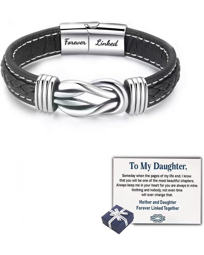 Mother and Daughter/Son Forever Linked Together Braided Leather Bracelet Women Inspirational Wristband Women's/Men's Stainles...