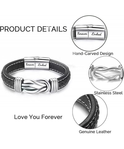 Mother and Daughter/Son Forever Linked Together Braided Leather Bracelet Women Inspirational Wristband Women's/Men's Stainles...