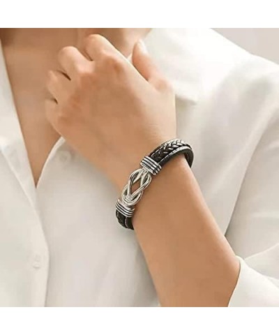 Mother and Daughter/Son Forever Linked Together Braided Leather Bracelet Women Inspirational Wristband Women's/Men's Stainles...