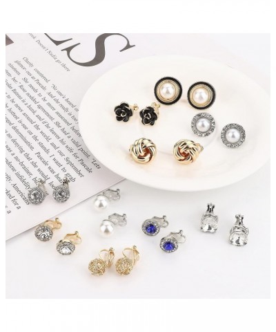 10 Pairs Clip Earrings for Women Clip On Earrings for Non Pierced CZ Flower Simulated Freshwater Pearl Twist Knot Clip Earrin...