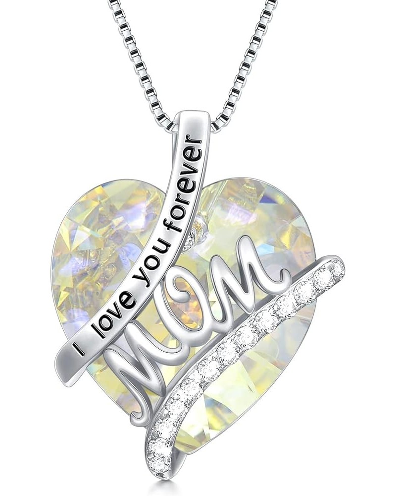 Mothers Necklace Gifts for Mom from Daughter Son, 925 Sterling Silver I Love You Mom Necklace Heart Birthstone Pendant Jewelr...