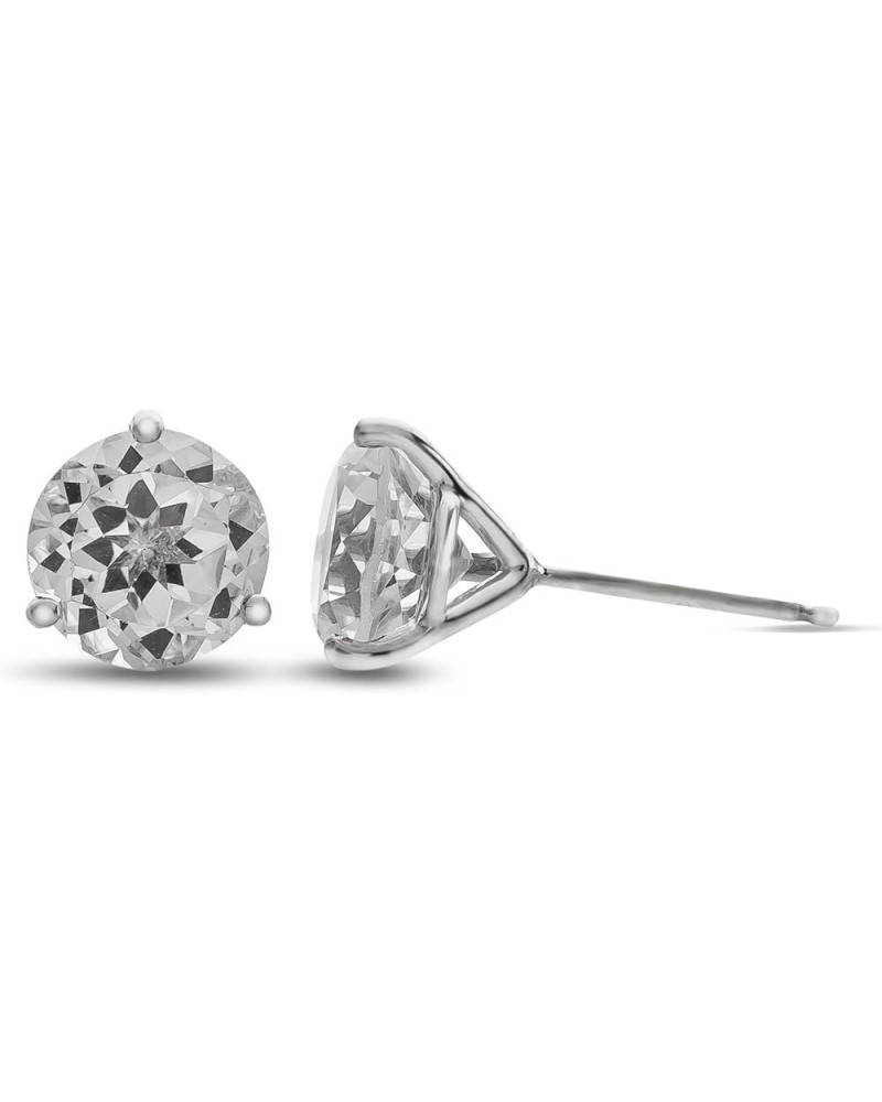 Solid 10k White Gold 3-Pronged Martini 7mm Round Stone Stud Earrings White Topaz White Gold $47.15 Earrings