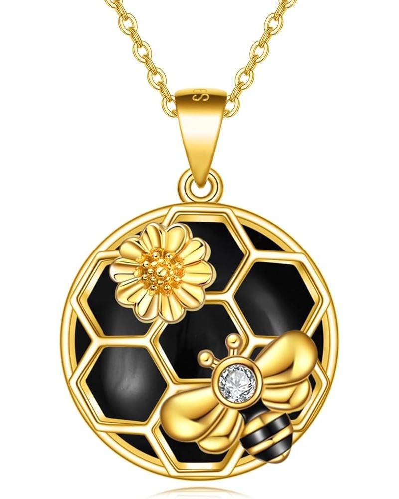 Bee Necklace 925 Sterling Silver Honeycomb Daisy Flower Pendant Necklaces for Women Christmas Gifts for Girls bee black onyx ...