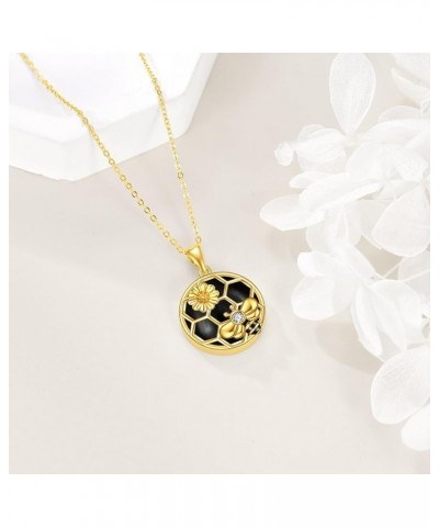 Bee Necklace 925 Sterling Silver Honeycomb Daisy Flower Pendant Necklaces for Women Christmas Gifts for Girls bee black onyx ...