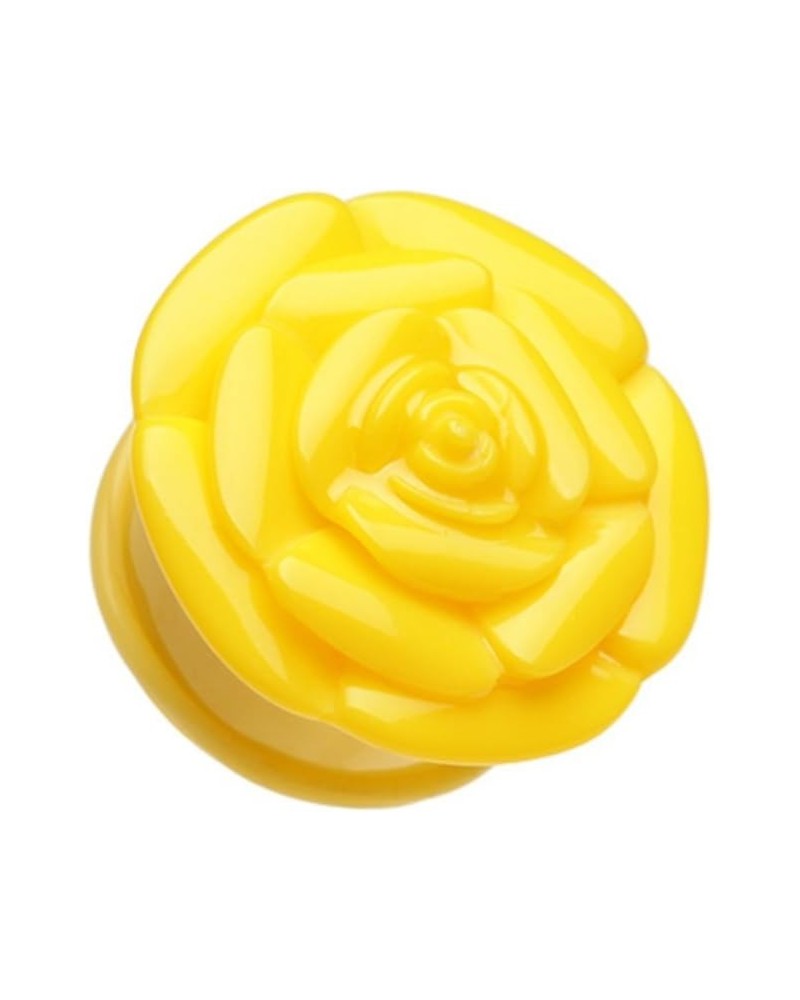 Rose Blossom Flower Single Flared Ear Gauge Plug 7/8" (22mm), Yellow $12.23 Body Jewelry