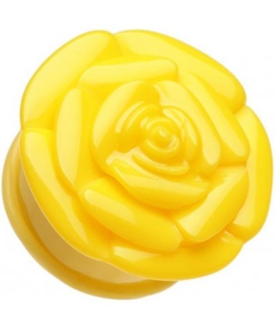 Rose Blossom Flower Single Flared Ear Gauge Plug 7/8" (22mm), Yellow $12.23 Body Jewelry