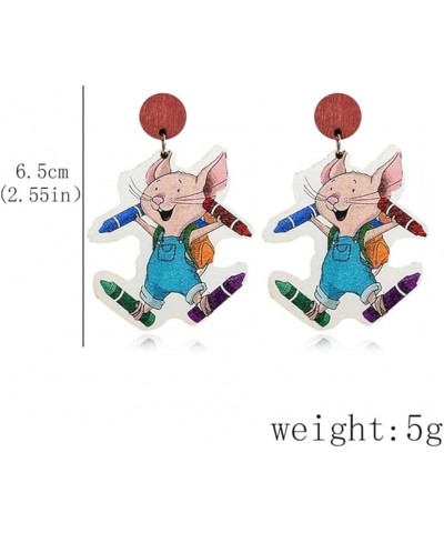 Lightweight Wooden Acrylic Drop Dangle Earrings Cute Animal Cat Dog Elephant Ducks Cows Asymmetric Funny Earrings Unique Teac...