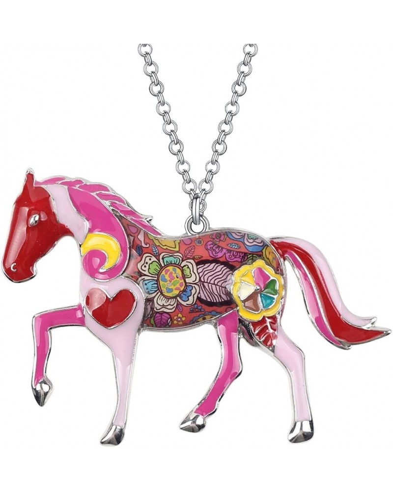 Enamel Running Horse Necklace Pendant Chain Zinc Alloy Animals Lovers Gifts for Girls Pink $9.59 Pendants