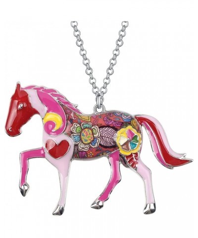 Enamel Running Horse Necklace Pendant Chain Zinc Alloy Animals Lovers Gifts for Girls Pink $9.59 Pendants