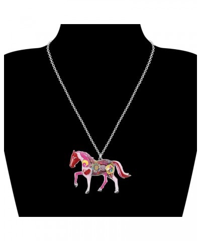 Enamel Running Horse Necklace Pendant Chain Zinc Alloy Animals Lovers Gifts for Girls Pink $9.59 Pendants