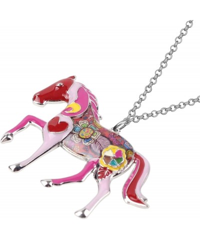 Enamel Running Horse Necklace Pendant Chain Zinc Alloy Animals Lovers Gifts for Girls Pink $9.59 Pendants